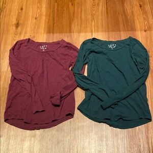 LOFT Burgundy and Teal Long Sleeve Tops